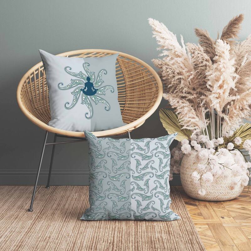 Mystic Silence Indoor/Outdoor Reversible Throw Pillow Blue and Opal