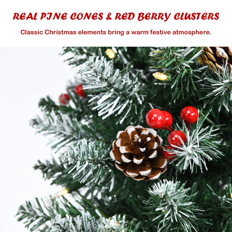 Gymax 5/6/7 FT Pre-lit Hinged Christmas Tree Artificial Pencil Xmas