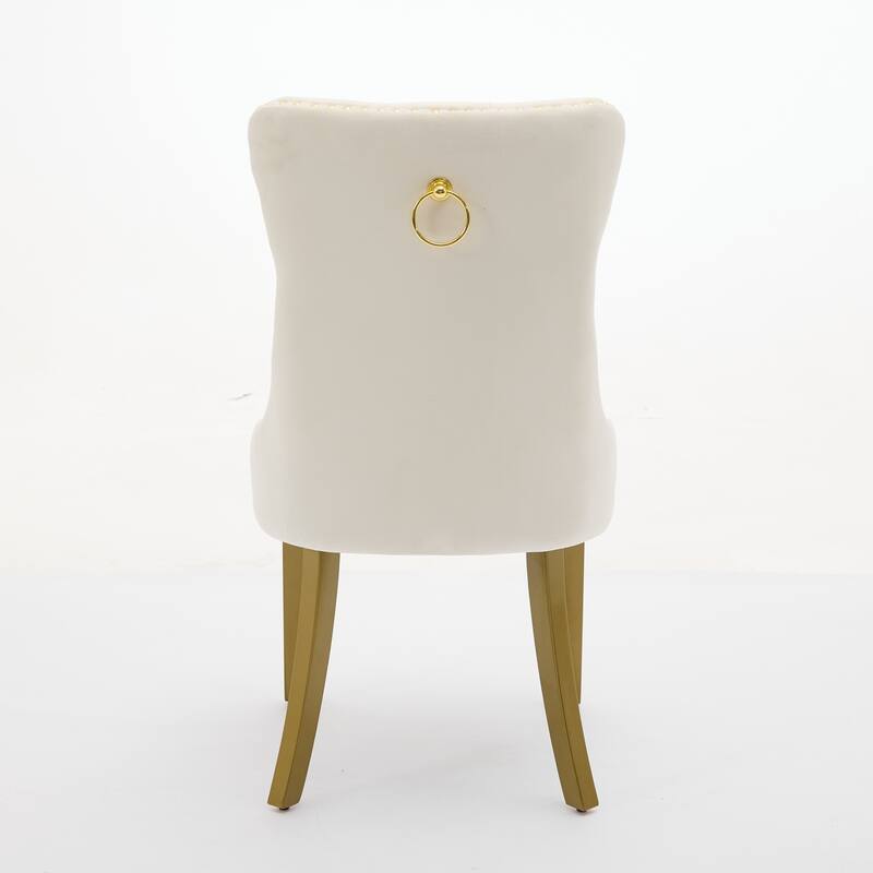 High-end Tufted Solid Wood Contemporary Velvet Upholstered Dining Chair with golden Wood Legs Nailhead Trim 2-Pcs Set