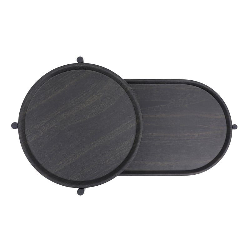 Round Coffee Table with Storage Tray 2 Tier Oval End Tables Wooden Small Side Table for Living Room