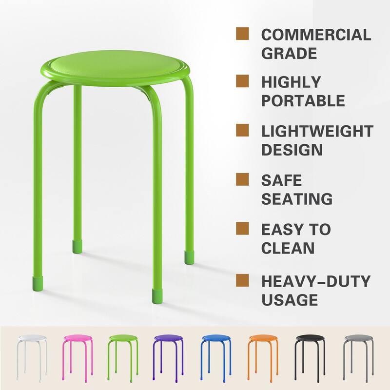 Javlergo Set of 6 Stackable Backless Stools PVC Padded Round Seats with Metal Frame Indoor Outdoor Use for Kitchen Livingroom