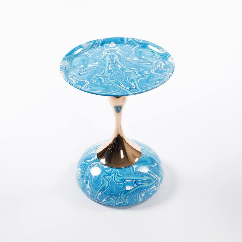 Mermaid Tail End Coffee Table Round Side Table, Modern Metal Pedestal Table