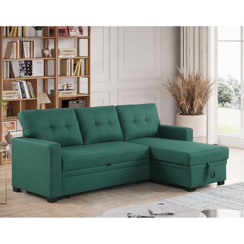 Pull-out Upholstered Sectional Sofa with Storage Chaise & Removable Cushions