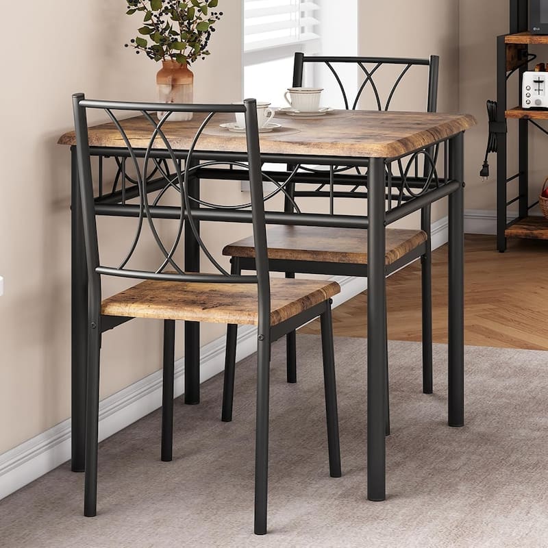 Dining Table and Upholstered Chairs Set 2, Metal Frame Compact Dining