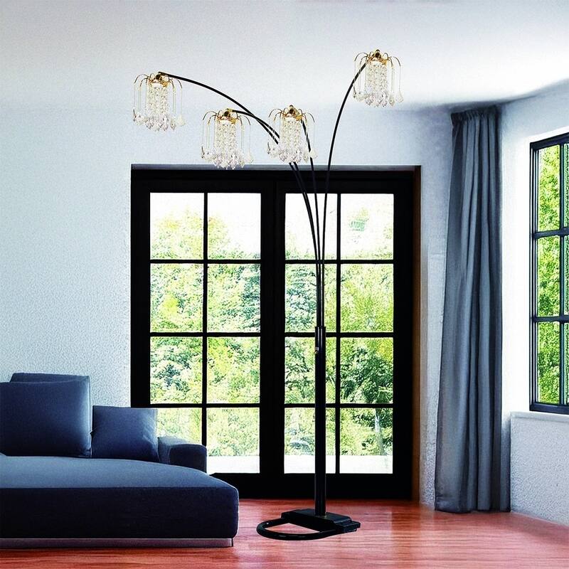 BLACK 4-HEAD CRYSTAL INSPIRED ARCH FLOOR Lamp - Black+Gold