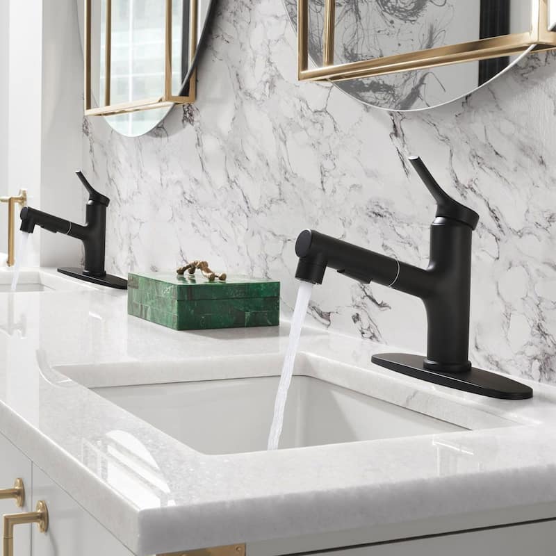 7.8" H Single-Handle Bathroom Sink Faucets with Pull Out Sprayer, Single Hole Vessel Faucet With Deck Plate