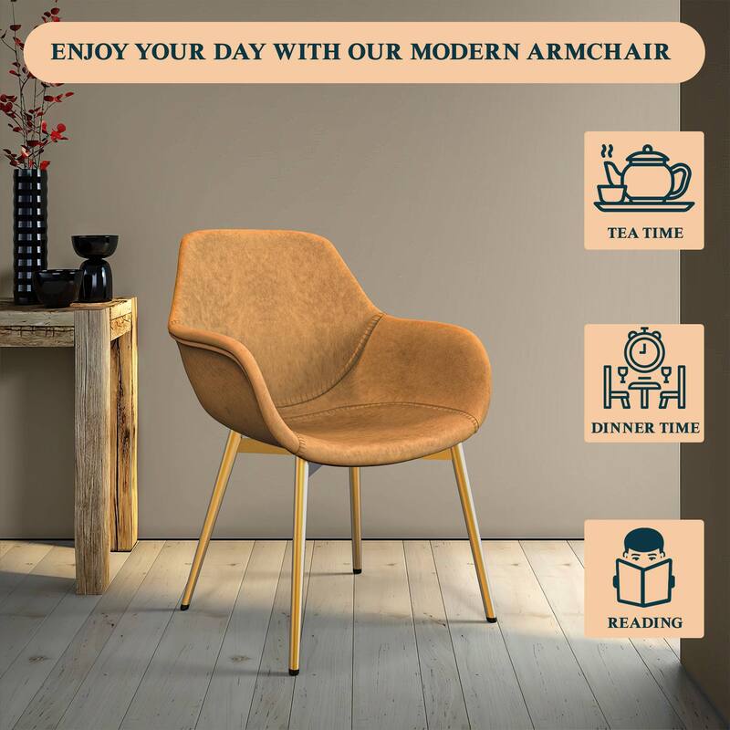 Markley Modern Leather Dining Armchair Set of 2 With Gold Metal Legs Accent Side Chair