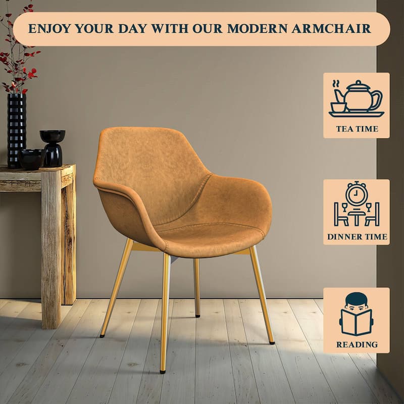 Markley Modern Leather Dining Armchair Set of 4 With Gold Metal Legs Accent Side Chair