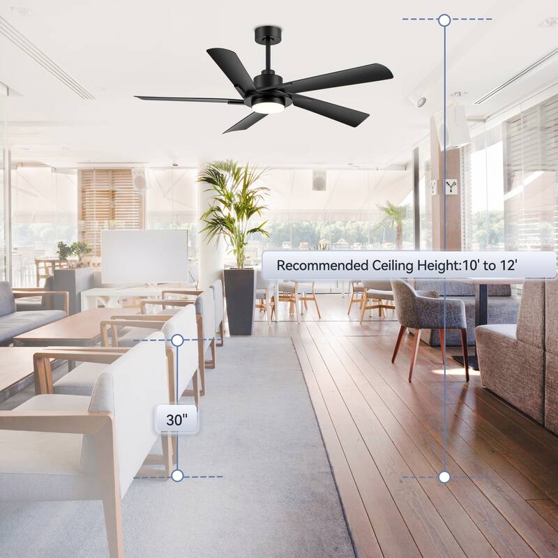 60" Modern Black ABS 5-Blade Propeller Ceiling Fan with Light and Remote