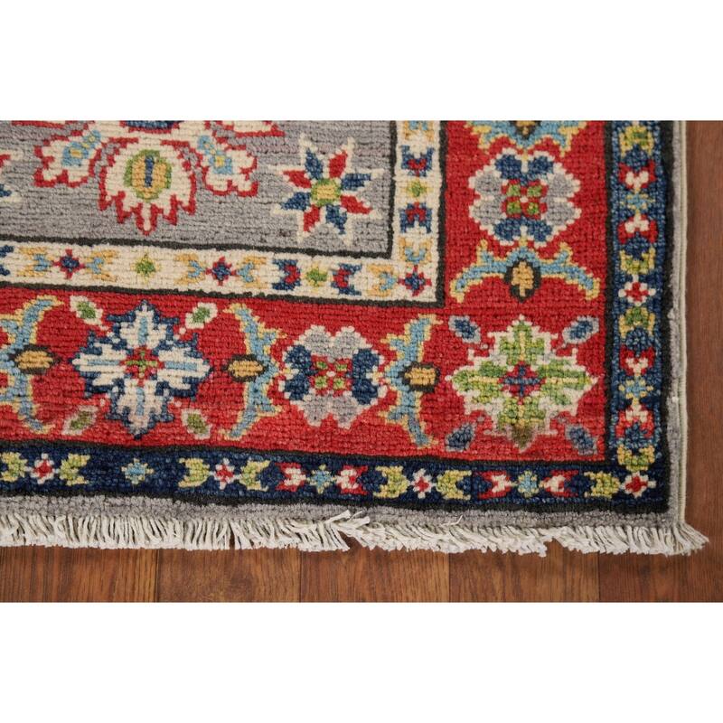 Hand Knotted Oriental 100% Wool Carpet Traditional Geometric Greys & Charcoal Kazak Area Rug - 2' 9'' X 2' 1''