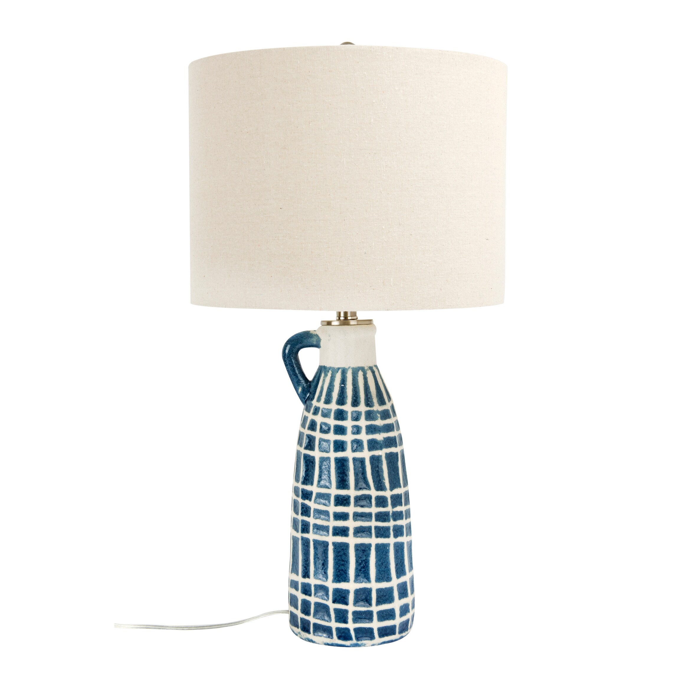 Shop Stoneware Table Lamp With Linen Shade On Sale Overstock