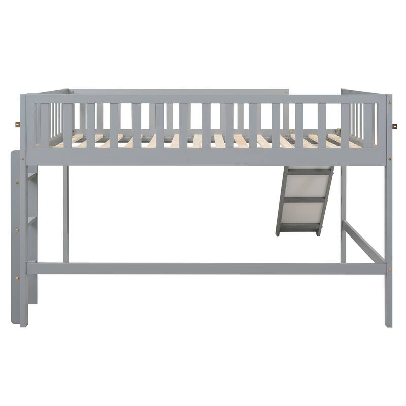 Low Loft Bed Kids Bed with Slide for Boys Girls, Loft Bed Toddler Bed with Ladder and Safety Guardrail Wood Slat Support
