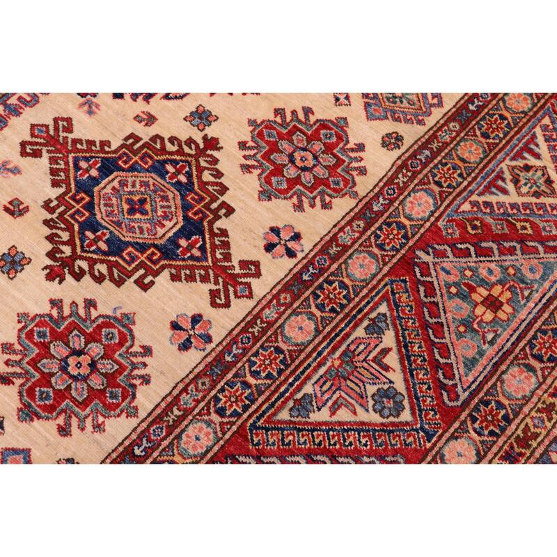 Rustic Super Kazak Raven Natural/Red Hand Knotted Wool Rug - 8'8'' x 12'4''