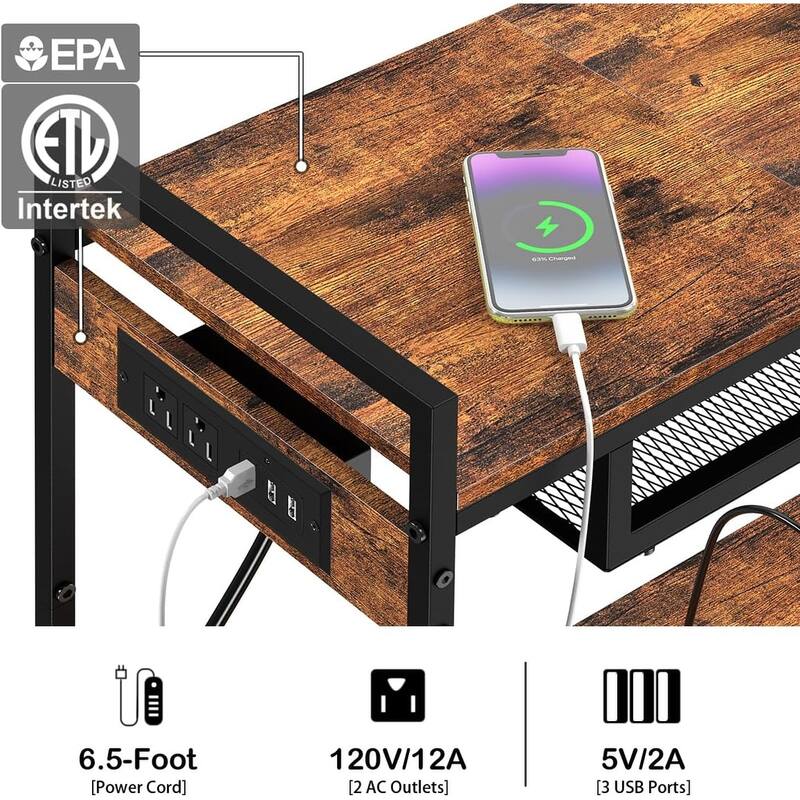 2 Tier Vinyl Record Player Table Stand with Charging Station