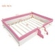 preview thumbnail 15 of 48, Upholstered Floor Bed Fence Bed Slat Platform Bed with Fence and Second Level Ladder, Anti-collision Frame for Kids Toddler