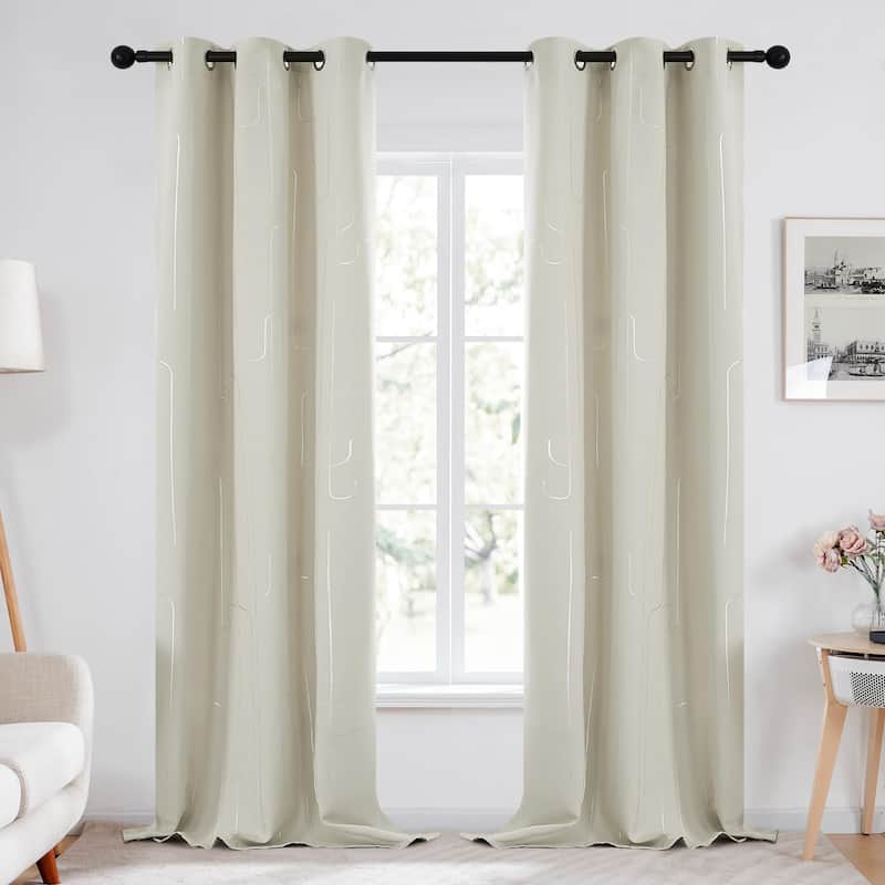 Grommet Curtains, Room Darkening Window Drapes with Lines Foil Print