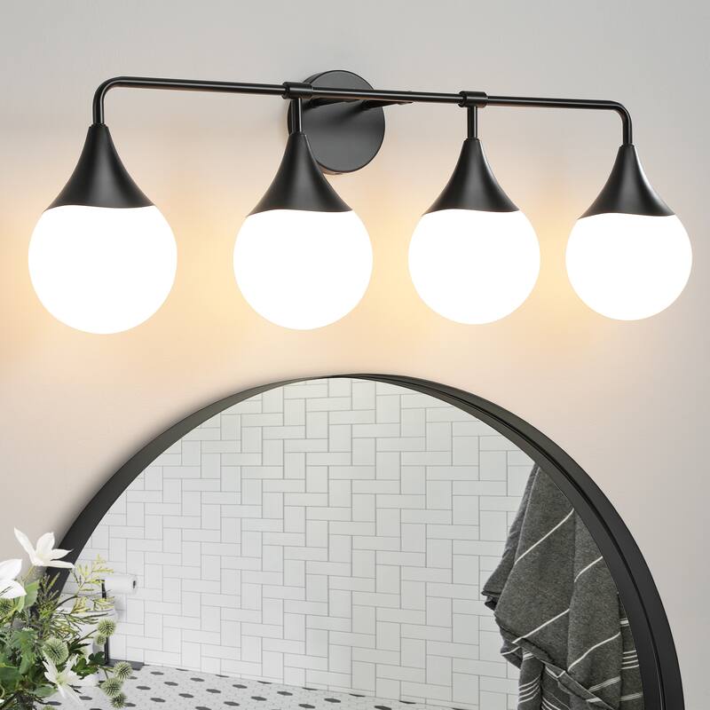 Dimmable Vanity Light with Clear Glass Shade - 4-Light - Black