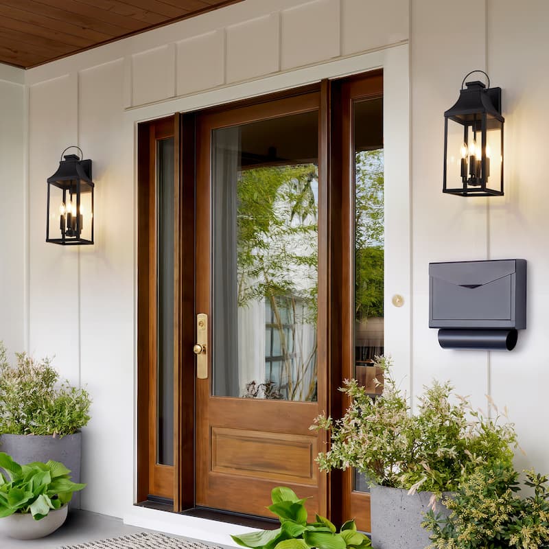4-light Outdoor Wall Light With Matte-black Lantern & Clear Glass