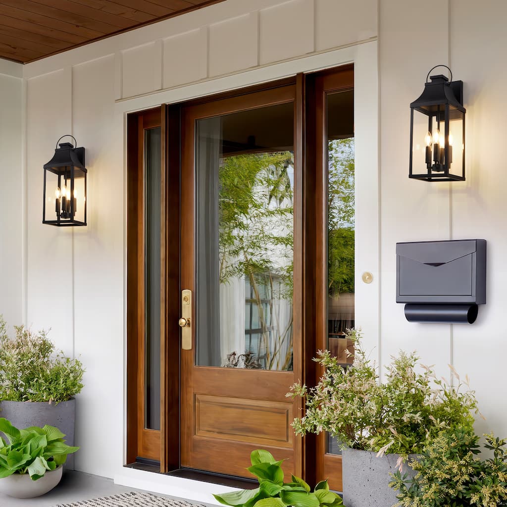 4-light Outdoor Wall Light With Matte-black Lantern & Clear Glass