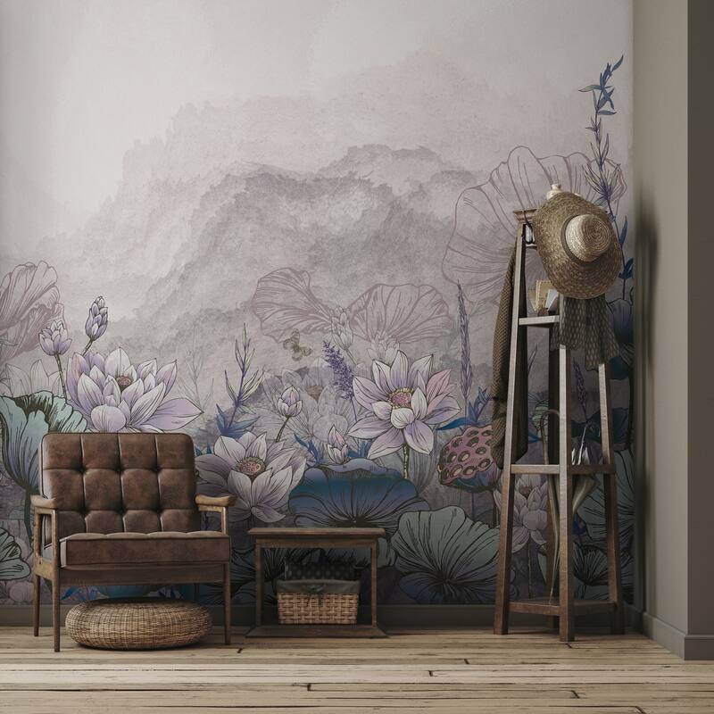 Tranquil Lotus Pond, Soft Botanical Wallpaper Mural