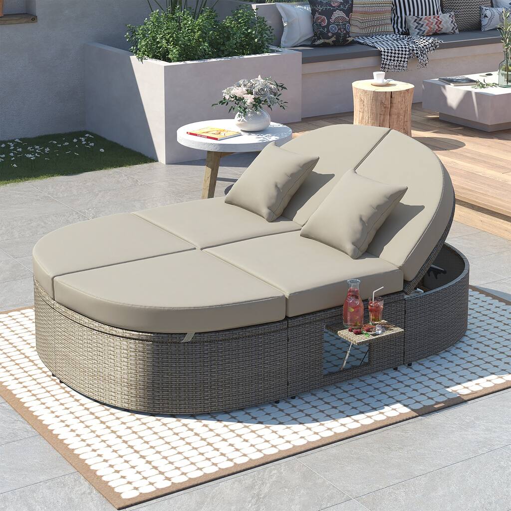 Gray PE Rattan Outdoor Daybed for 2