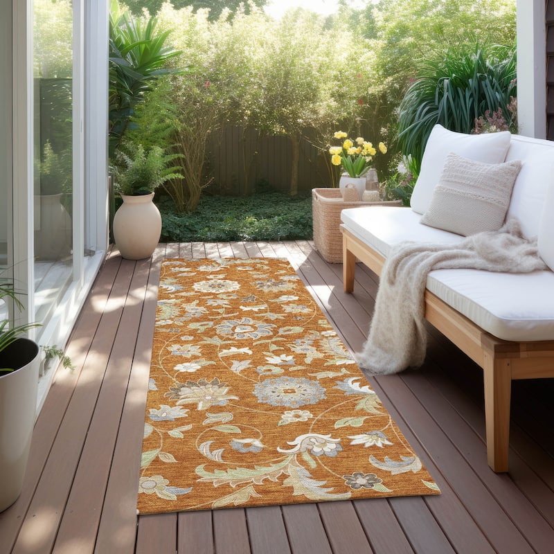Machine Washable Indoor/ Outdoor Traditional Chantille Rug - Paprika - 2'3" x 7'6"