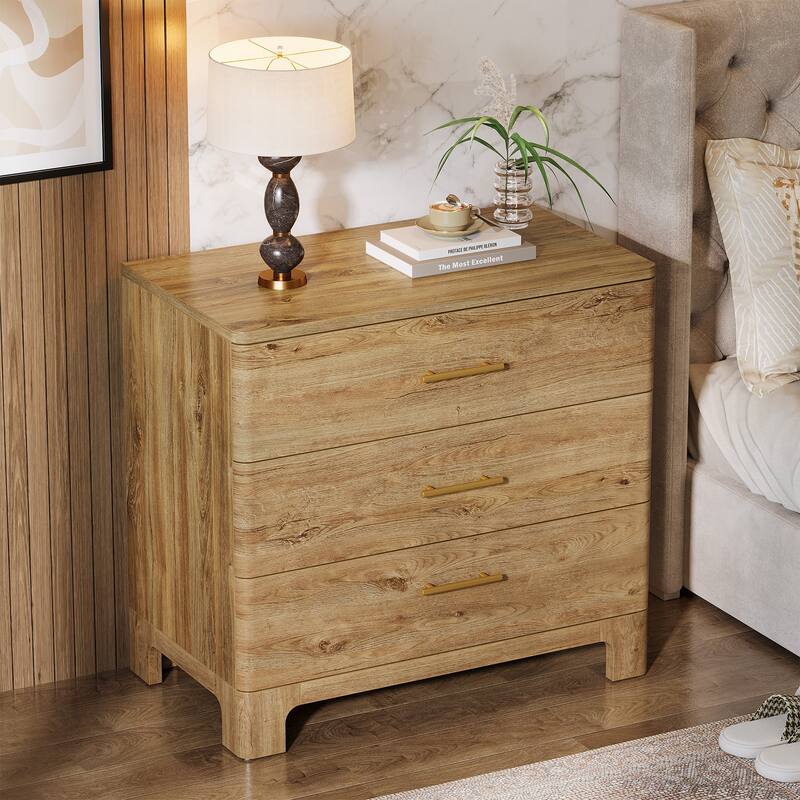 31.5-Inch Oversized Nightstand with 3 Drawers, Wide Wood Night Stand