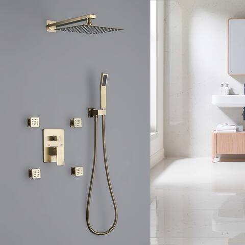 Wall 3-Way Pressure Balanced Complete Rain Shower System with 4 Body Jets
