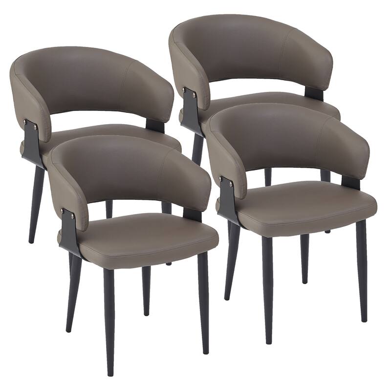 Modern Faux Leather and Metal Dining Chair, Set of 4