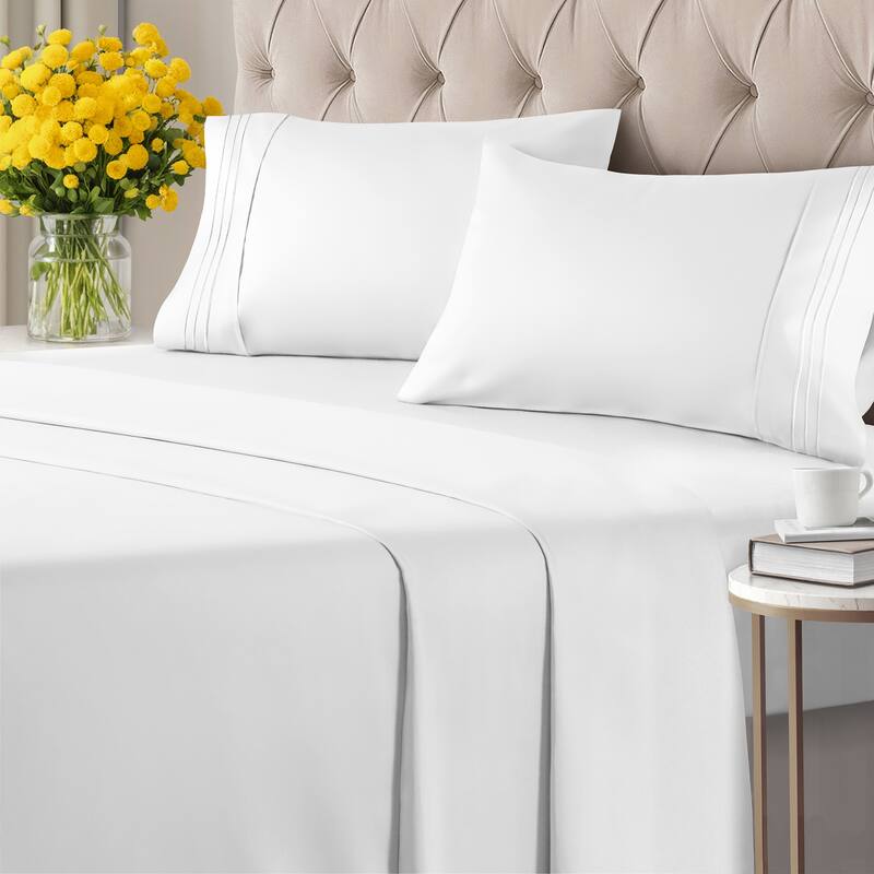 CGK Linens 6 Piece Solid Deep Pockets Microfiber, Easy-Fit Bed Sheet Set - Twin - White