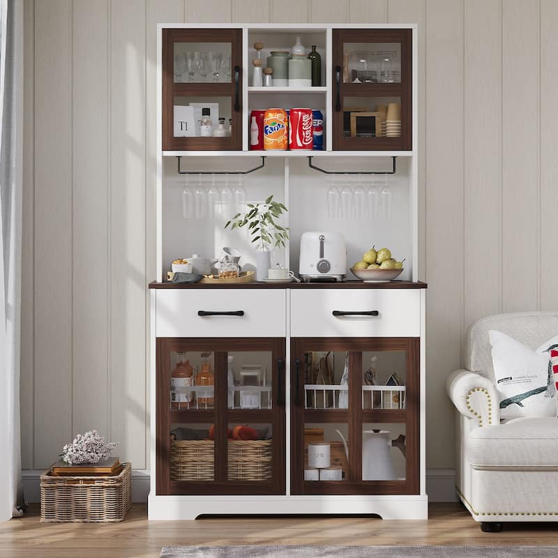 Meyreso 71" Kitchen Pantry Hutch Cabinet with 2 Drawers - White - 2-drawer