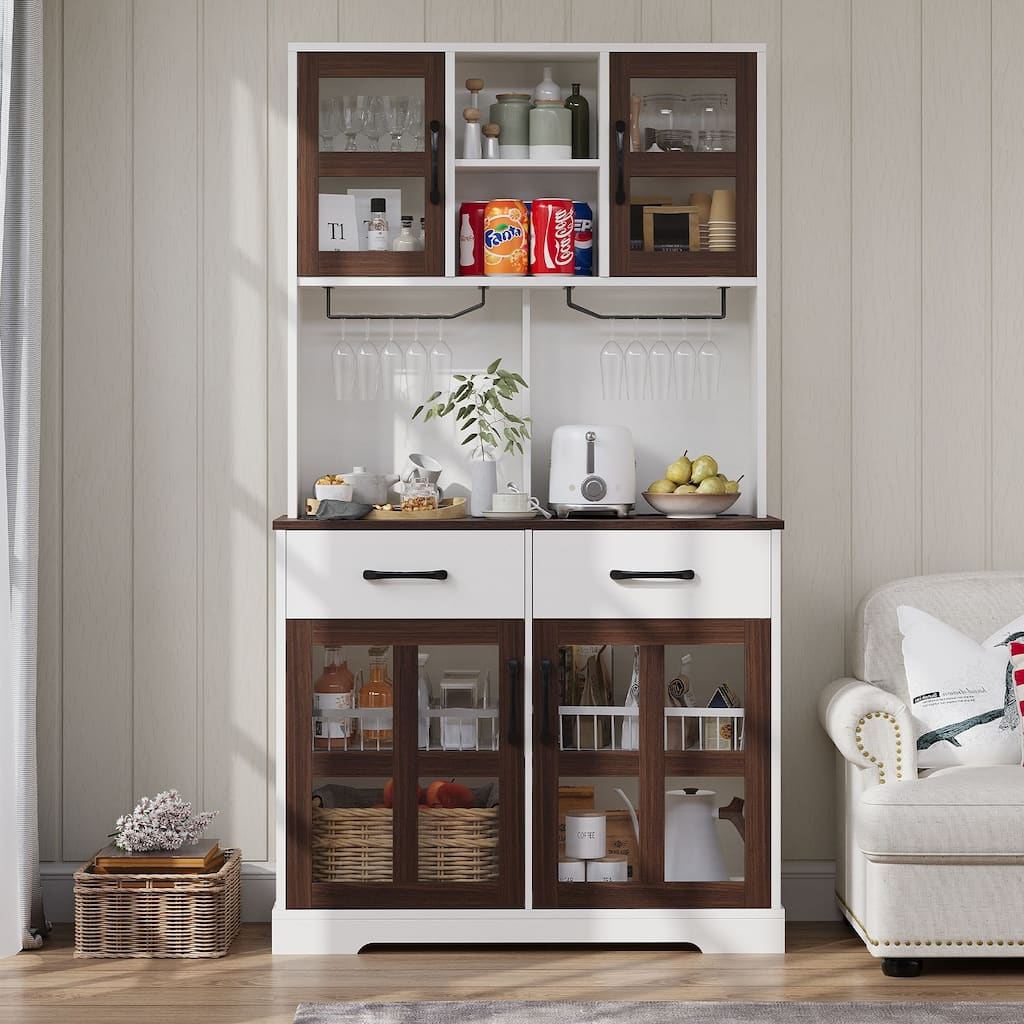 Meyreso 71" Kitchen Pantry Hutch Cabinet with 2 Drawers