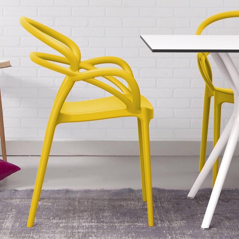 33" Yellow Outdoor Patio Round Dining Arm Chair