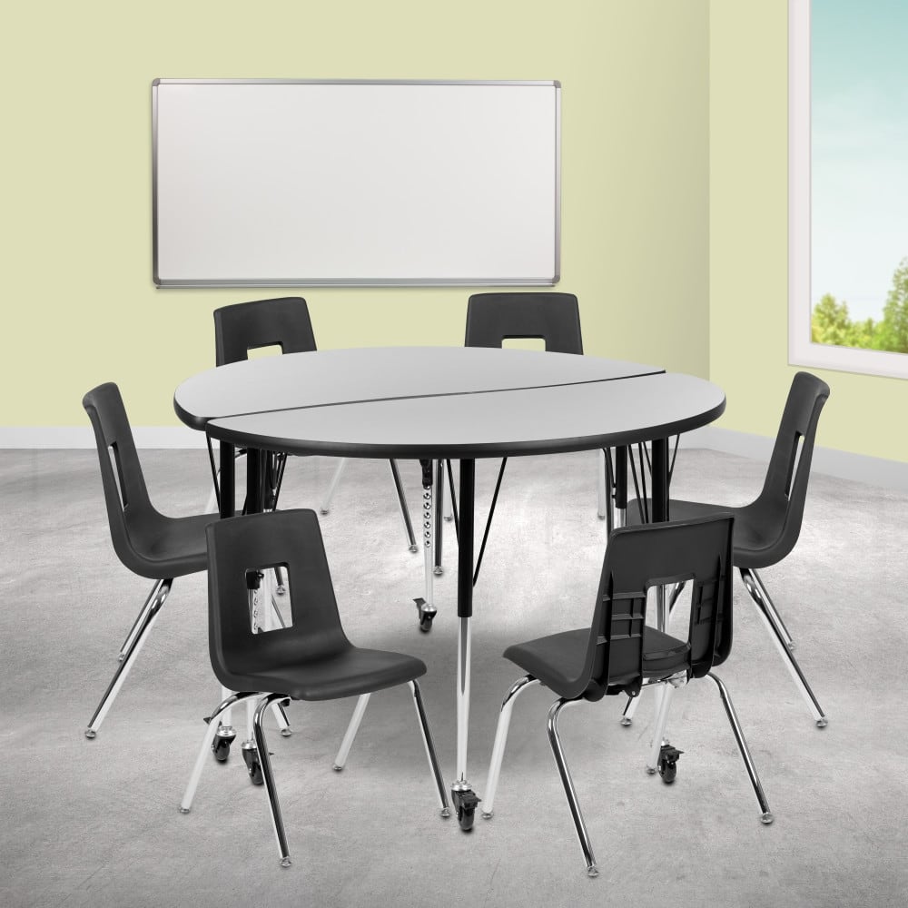 Mobile 47.5" Circle Wave Flexible Activity Table - 16" Student Stack Chairs