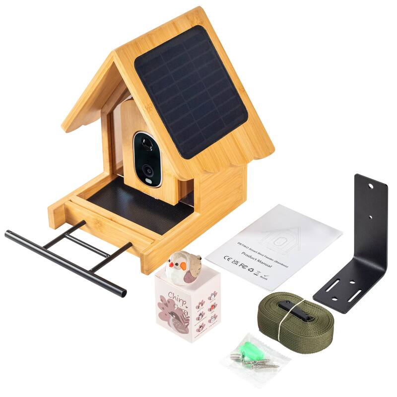 Smart Solar Bamboo Bird Feeder with 3MP AI Camera, 144° Wide-Angle Lens and Daily Video Highlights