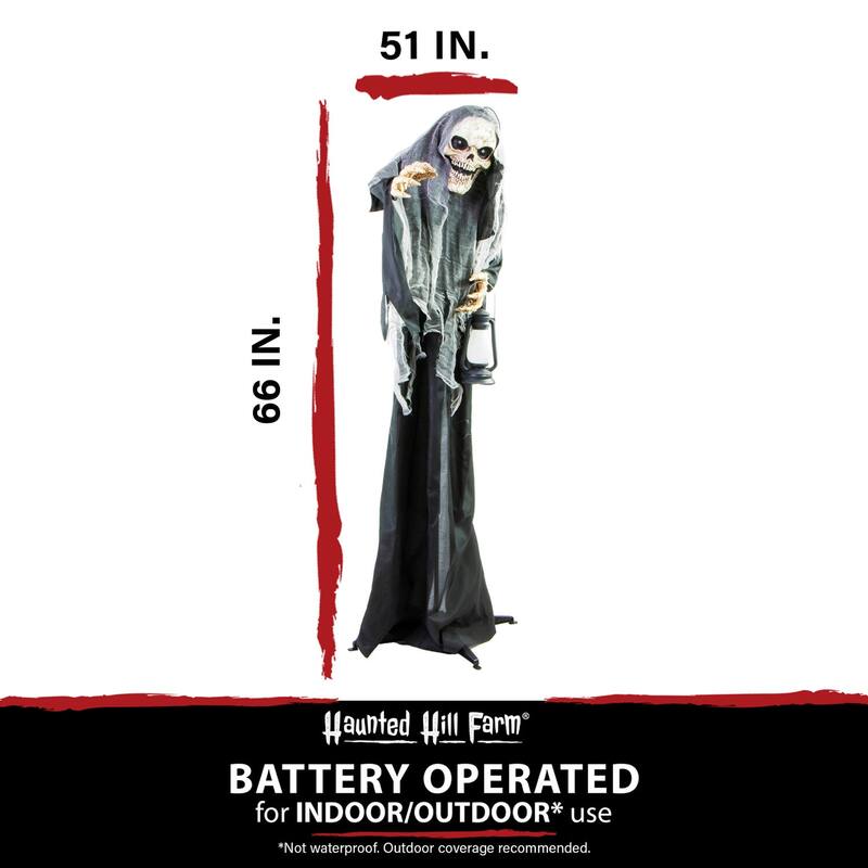 Life-Size Animatronic Skeleton Reaper with Lights and Sound, Indoor/Covered Outdoor Halloween Decoration