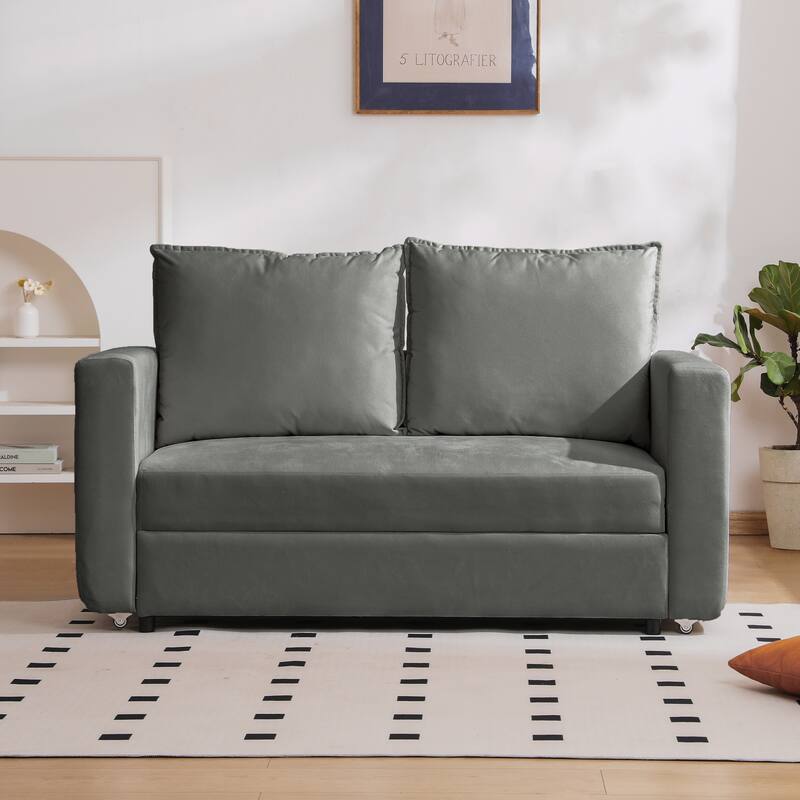 62.5" Fabric 2-Seater Sleeper Sofa with Split Armrest (800lb Capacity) - Grey