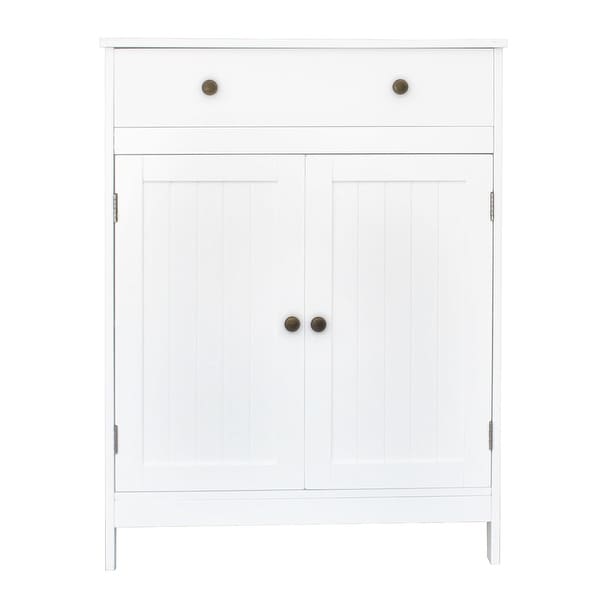 Bathroom Floor Cabinet Freestanding Kitchen Storage with Double Door Adjustable Shelf Organizer Bathroom Living Room Bedroom White