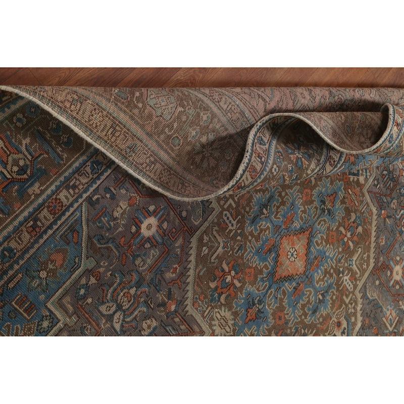 Gray Geometric Tabriz Persian Vintage Rug Handmade Wool Carpet - 6'8"x 9'7"