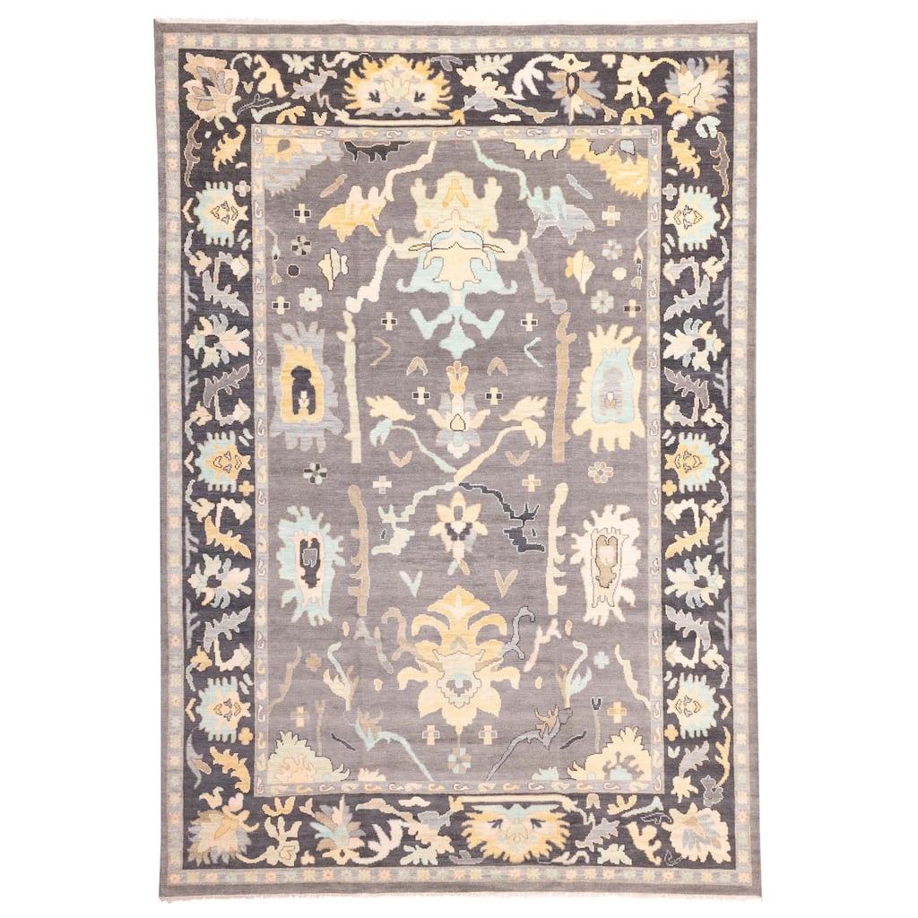 ECARPETGALLERY Hand-knotted Modern Oushak Dark Grey Wool Rug - 10'1 x 14'1