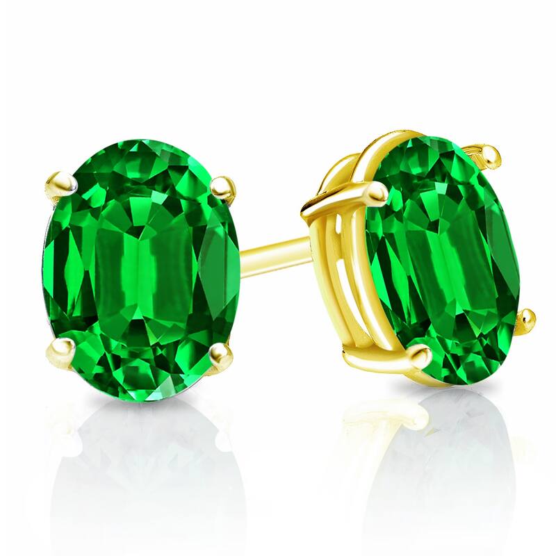Auriya 14k Gold Lab Grown Gemstone Green Emerald Stud Earrings Oval 0.25 to 5.00 ct. tw. 4-Prong Basket Push-Back