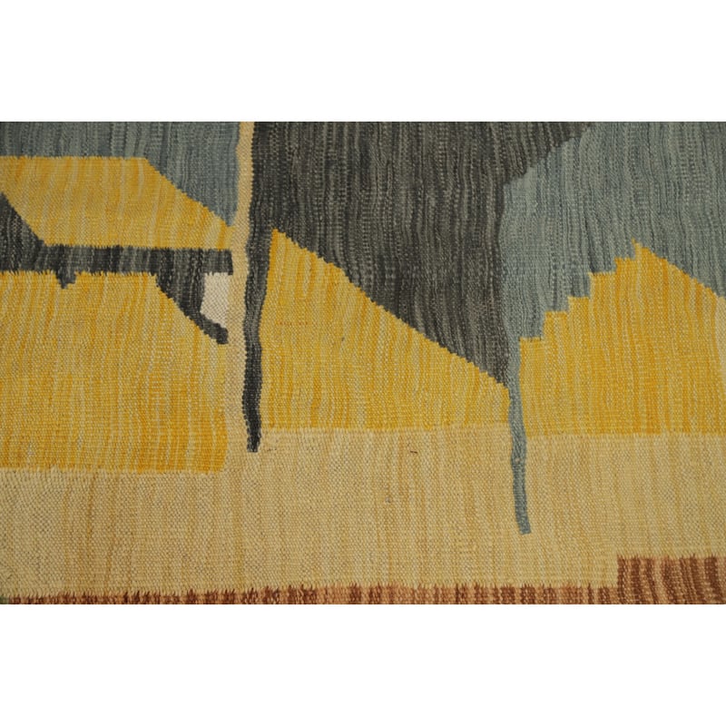 Hand Woven Oriental 100% Wool Carpet Southwestern Modern Multi-Colored Kilim Runner Rug - 10' 0'' X 2' 7''
