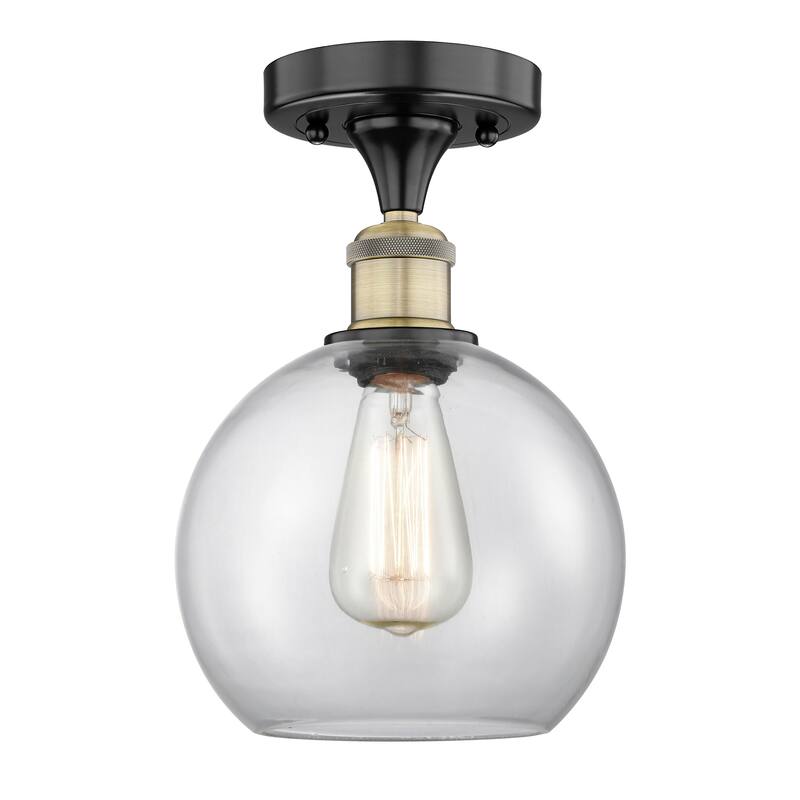Innovations Lighting Edison Athens - 1 Light 8" Semi-Flush Mount - Clear/Black Antique Brass