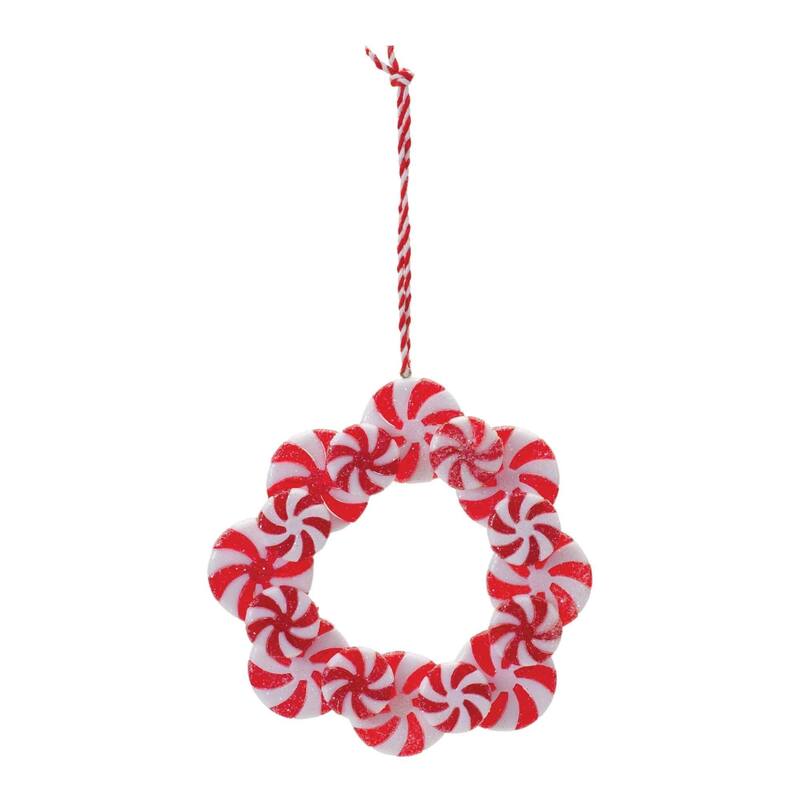 Club 24 Red White Peppermint candle Wreath Christmas Ornaments 5"