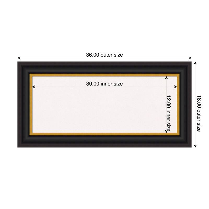 Sierra Black Brown Wood Framed Cork Board - Bulletin Board, Organization Board, Pin Board - White - 36 x 18 in