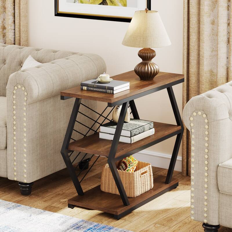 25" End Table 3-Tier Side Table with Metal Frame for Living Room Couch Side, Nightstands Bedsides Table for Bedroom