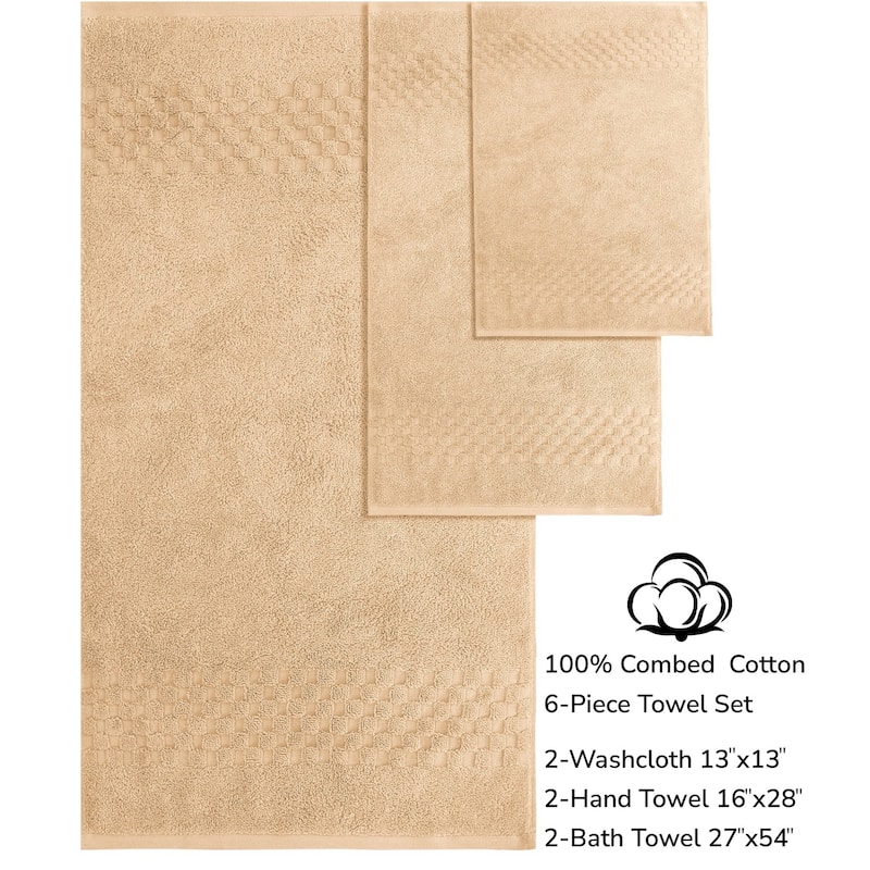 Feather and Stitch NY 650 GSM Premium Cotton 6 Piece Towel Set Super Absorbent Quick Dry Spa Quality