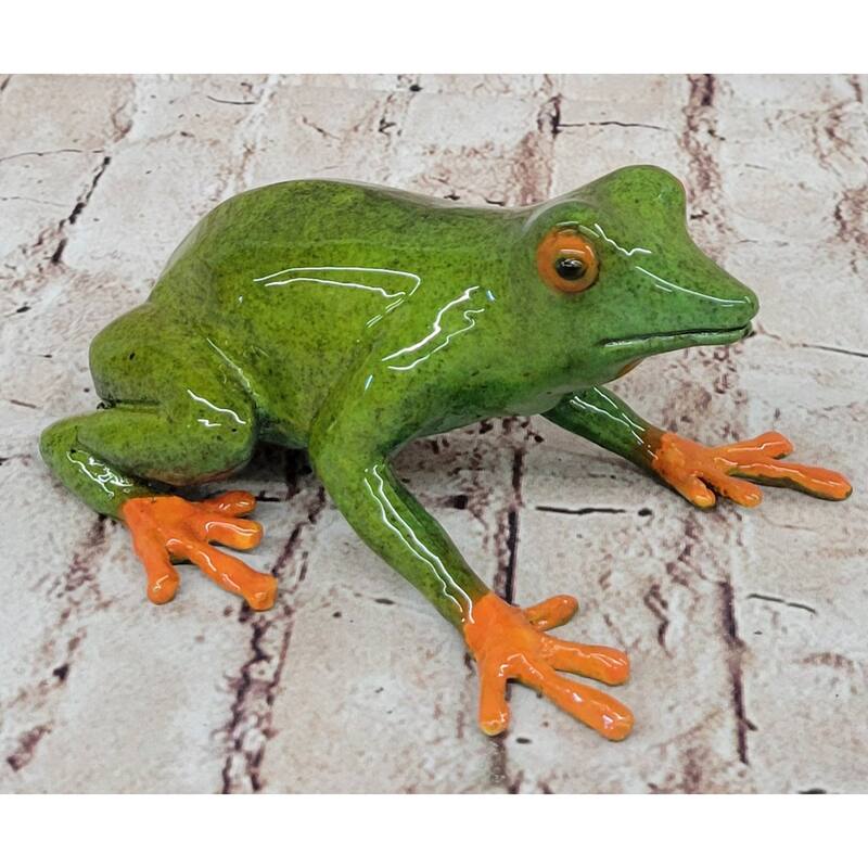 Bronze Metal Green Orange Poison Dart Tree Frog Sculpture Figurine Handmade Original Art