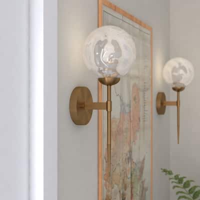 Olson 1 Light Mid-Century Modern Wall Sconce Clear Globe Glass - 6-in. W x 16.5-in. H x 7-in. D