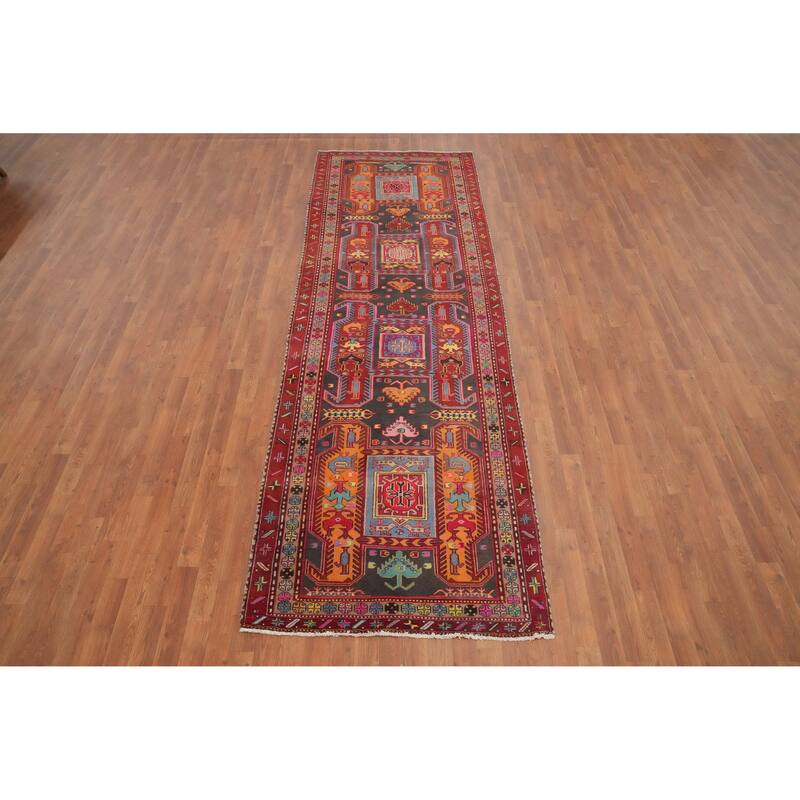Hand Knotted Oriental 100% Wool Carpet Traditional Tribal Greys & Charcoal Ardebil Runner Rug - 11' 2'' X 3' 8''